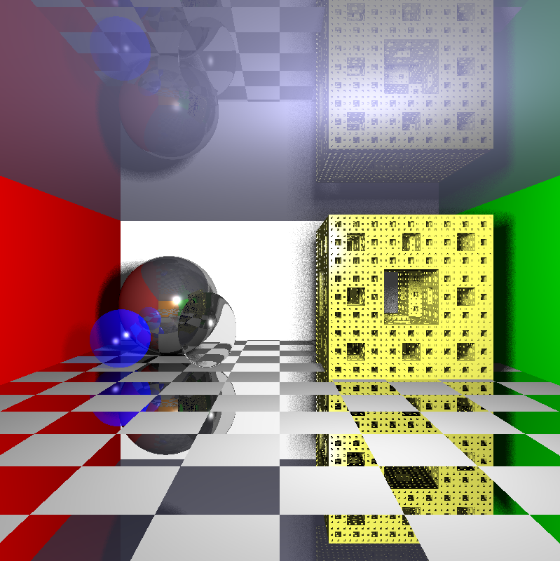 Path tracer with reflections, refractions, and a Menger fractal